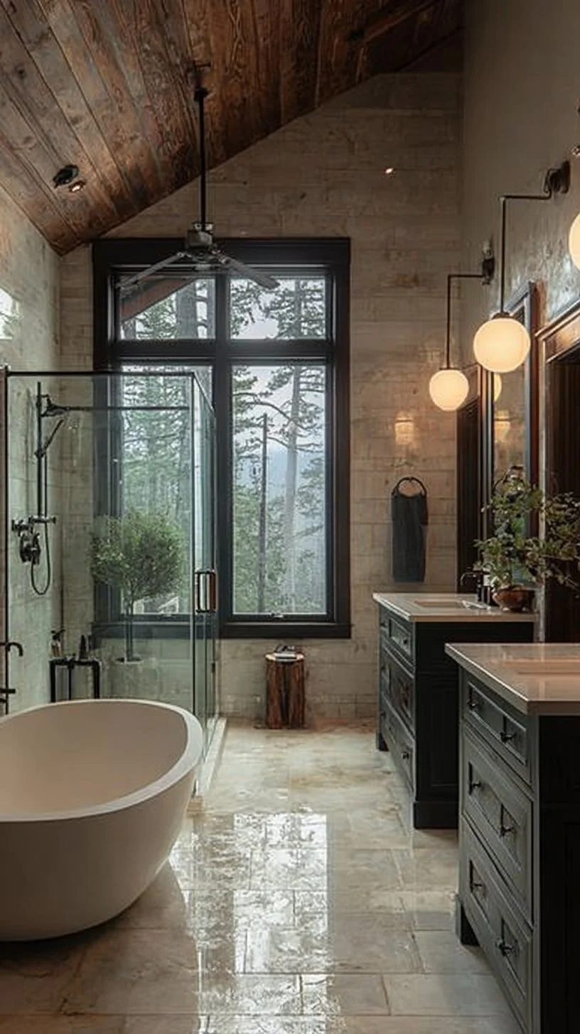 Modern cottage bathroom design featuring rustic charm and contemporary amenities.
