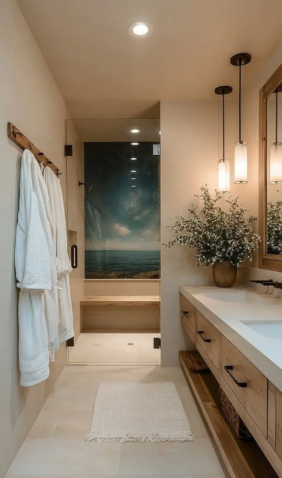 Timeless bathroom design showcasing organic modern decor elements.