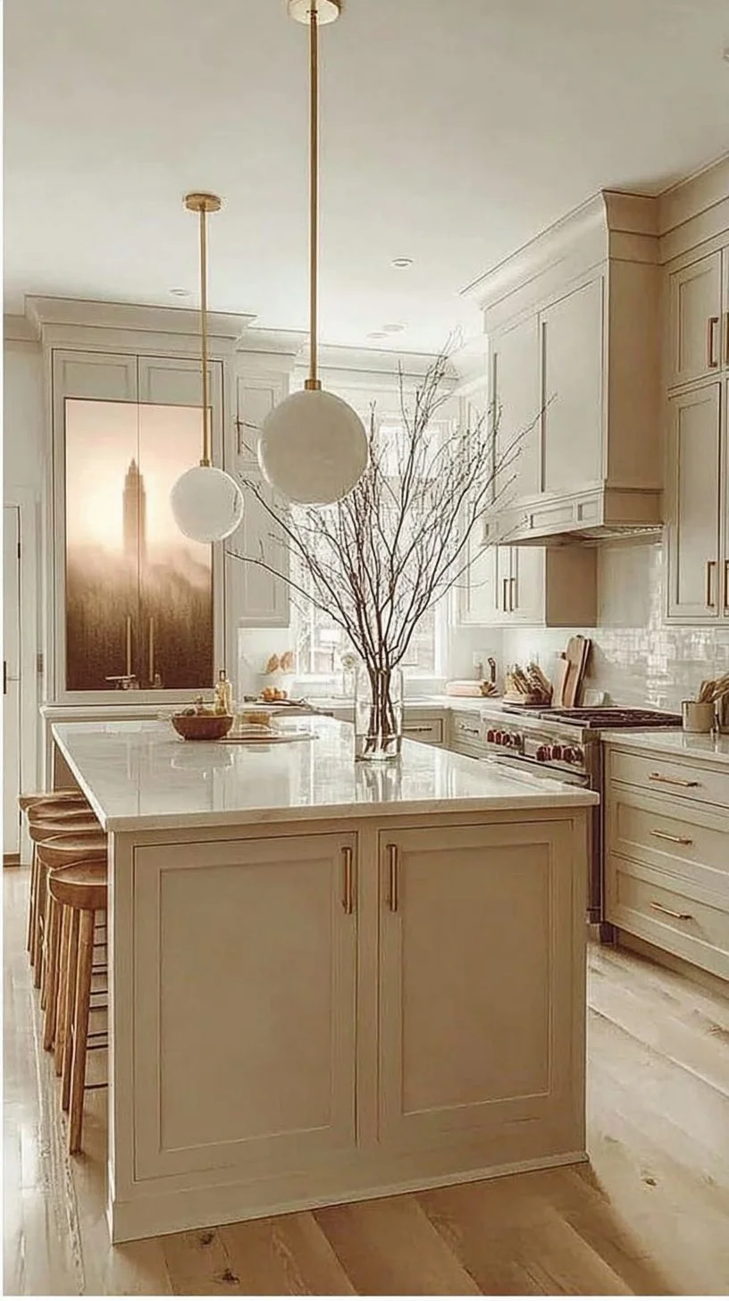 Warm white kitchen design showcasing elegant decor and paint color inspiration.