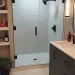Very small minimalist bathroom featuring a sleek shower and modern design elements.