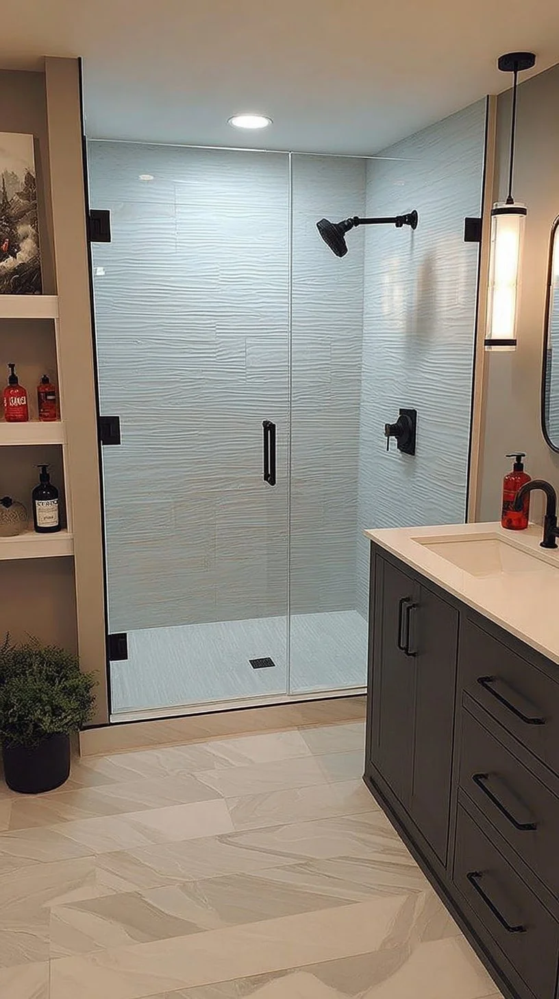 Very small minimalist bathroom featuring a sleek shower and modern design elements.