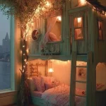 Whimsical treehouse kids decor creating a fairy tale retreat atmosphere.