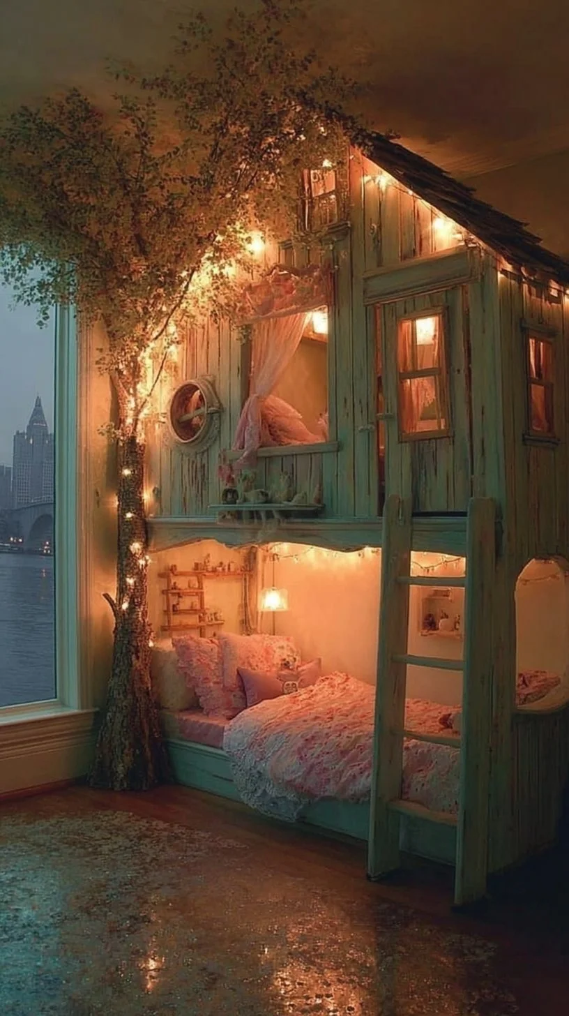 Whimsical treehouse kids decor creating a fairy tale retreat atmosphere.
