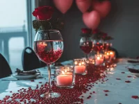 Romantic Valentine table decorations for a memorable evening setting.