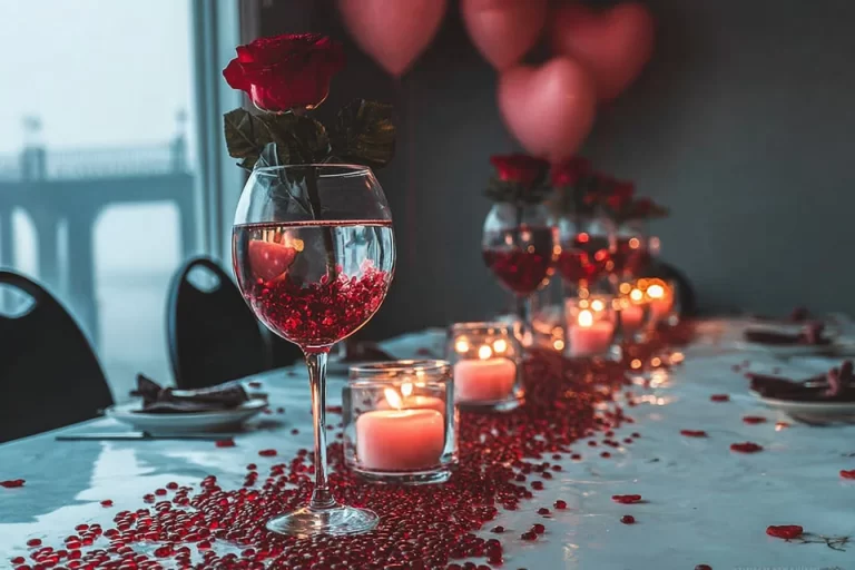 Romantic Valentine table decorations for a memorable evening setting.