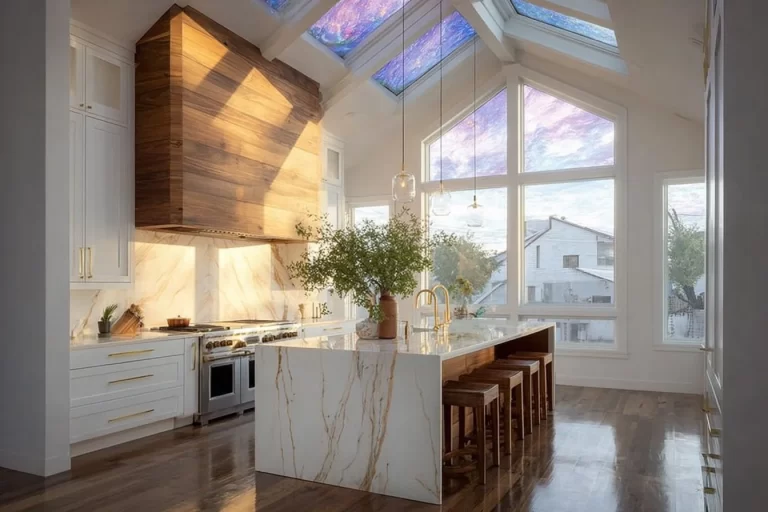 Organic modern kitchen showcasing a blend of nature and contemporary design elements.