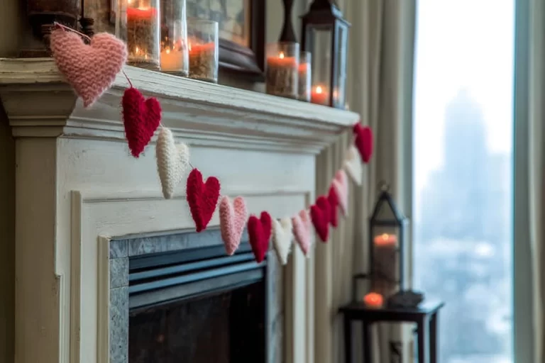 Colorful Valentine's Day crafts displayed for decoration and sale