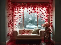 Elegant Valentine's Day decorations for living room, bedroom, and dining areas.
