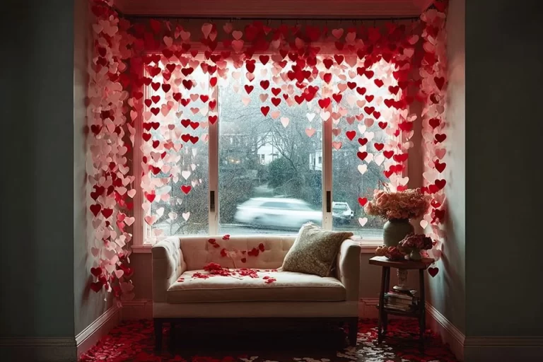 Elegant Valentine's Day decorations for living room, bedroom, and dining areas.