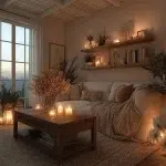 Cozy living room with warm decor and inviting furnishings.