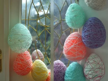 Beautiful Easter Egg Wreath adorned with colorful eggs and spring flowers.