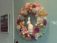 Colorful Easter Wreath DIY tutorial with flowers and decorative elements