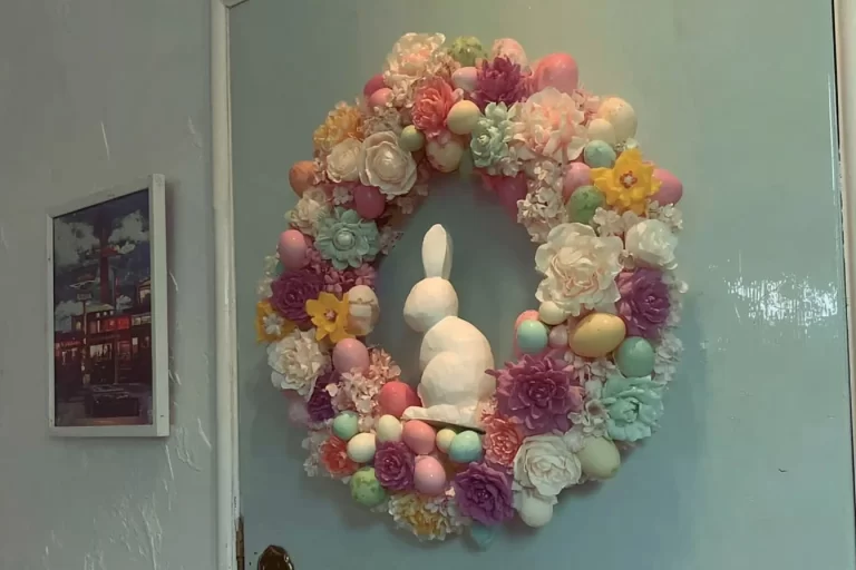 Colorful Easter Wreath DIY tutorial with flowers and decorative elements