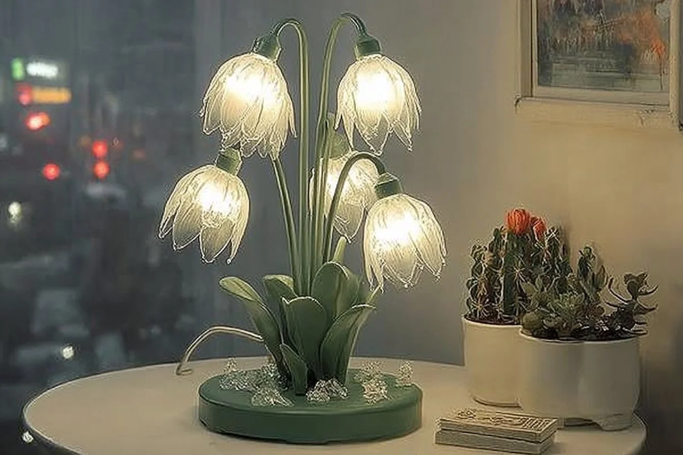 Charming Green Tulip Glow floral lamp enhancing interior decor