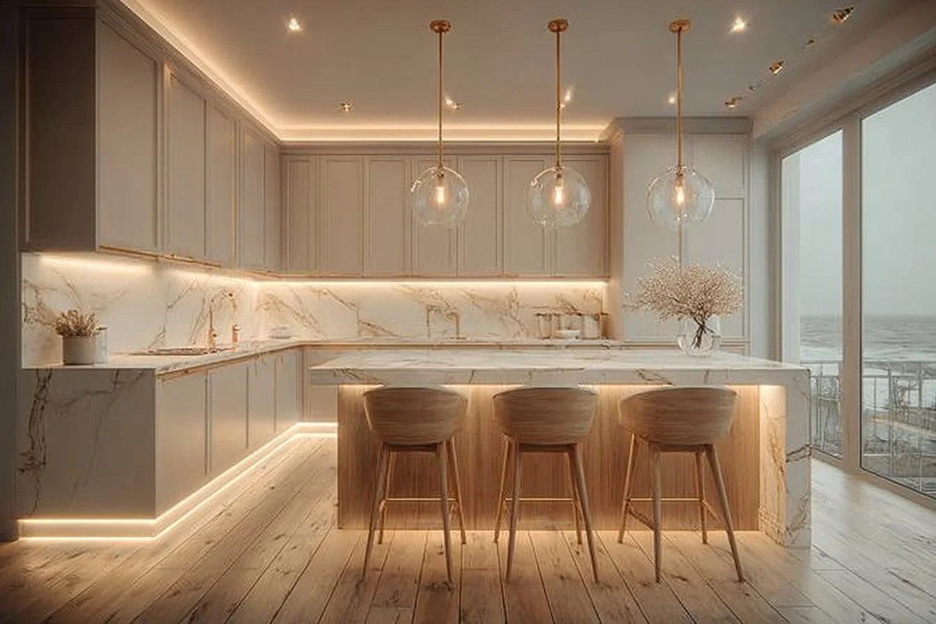 Beautiful kitchen island lighting enhancing modern kitchen decor