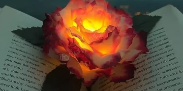 DIY flower tea light candle with floral decorations in a cozy setting.