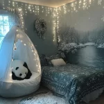 Cozy winter nature boho room designed for kids with natural elements and decor.