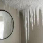 Decorative paper icicles hanging from ceiling for winter celebrations
