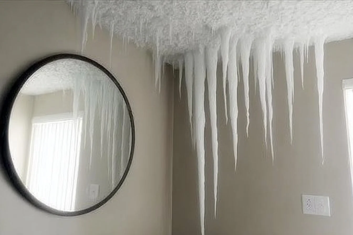 Decorative paper icicles hanging from ceiling for winter celebrations