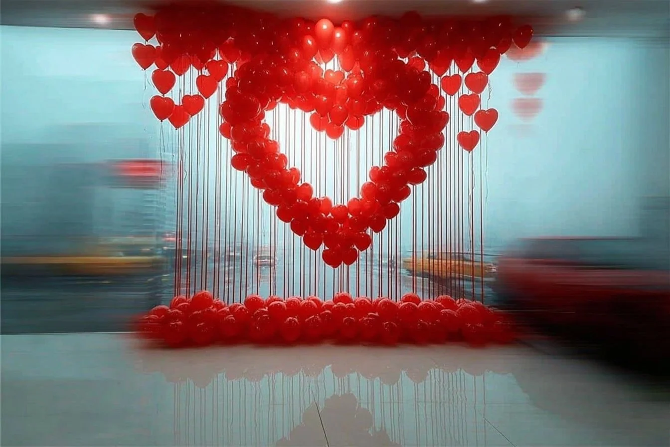 Decorative setup for a couples' meeting, featuring romantic elements.