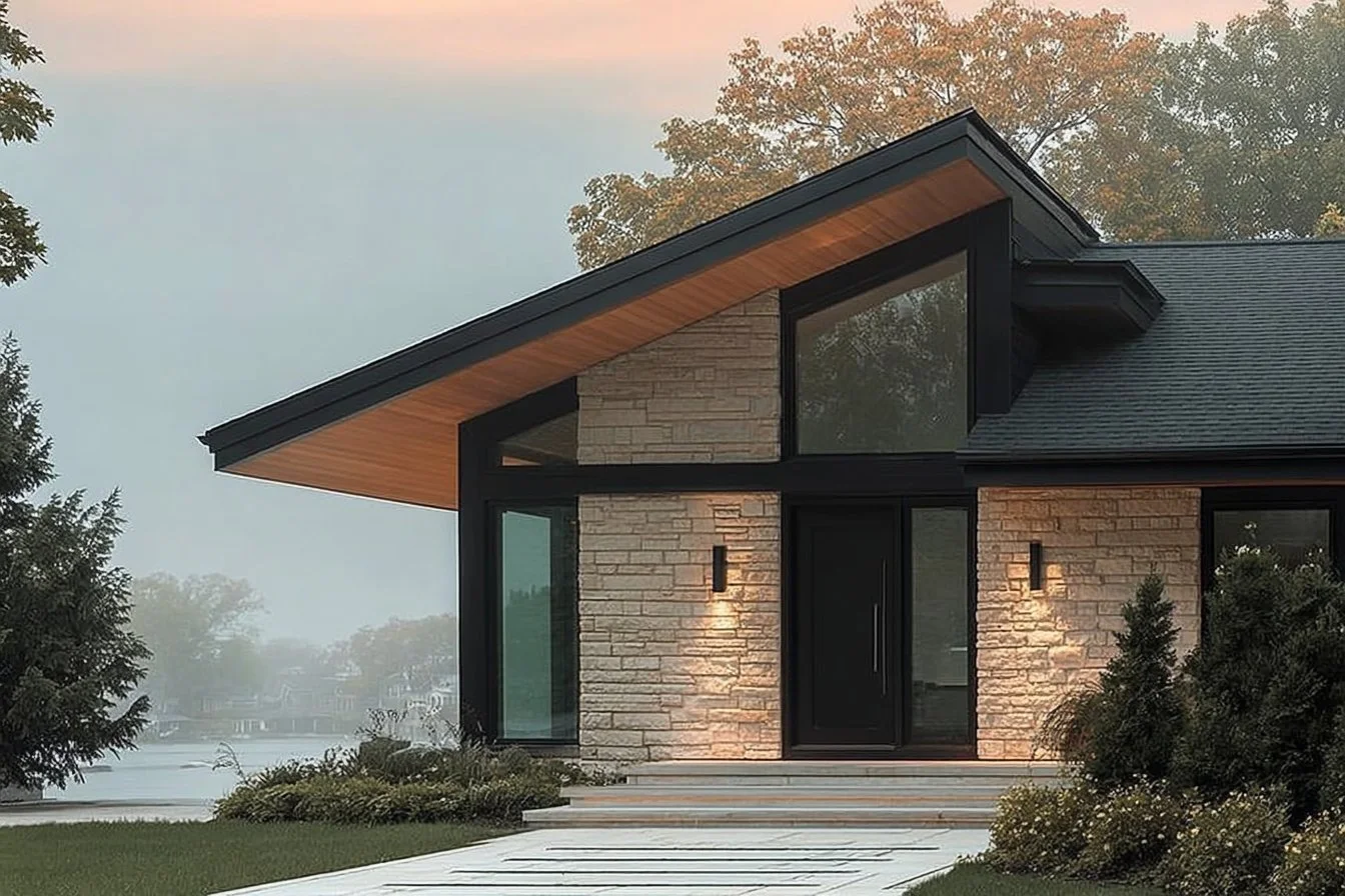 Modern ranch exterior showcasing sleek design and panoramic views.