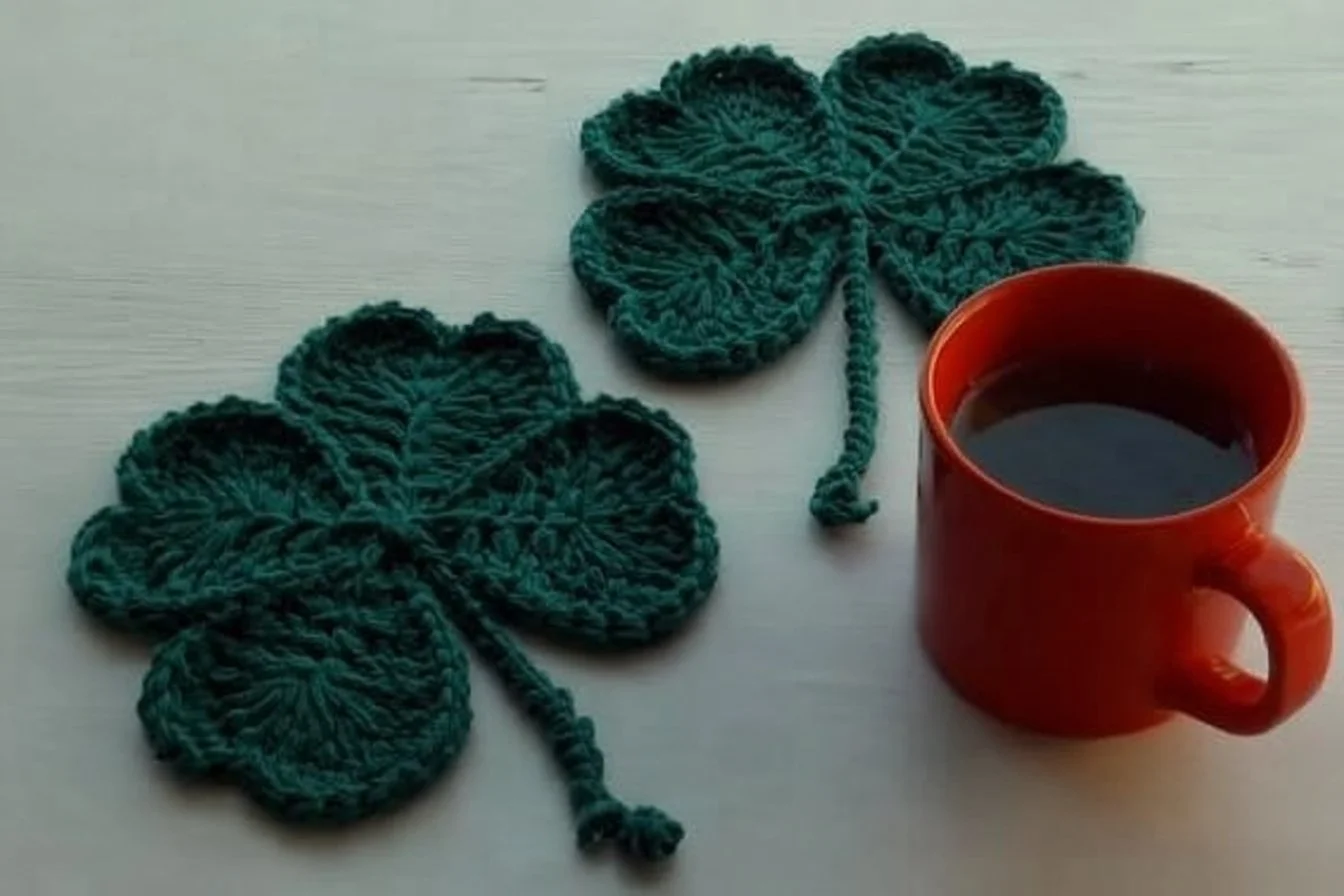 Spring Shamrock Coaster crochet patterns for festive home decor