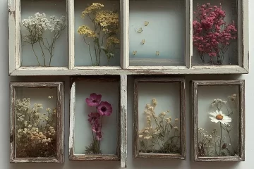 Eco-friendly wall art made from repurposed old windows, showcasing sustainable design.