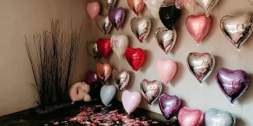 Valentine's Day balloon backdrop with heart balloons for festive decor