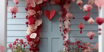Charming Valentine's Day front door decoration with hearts and flowers