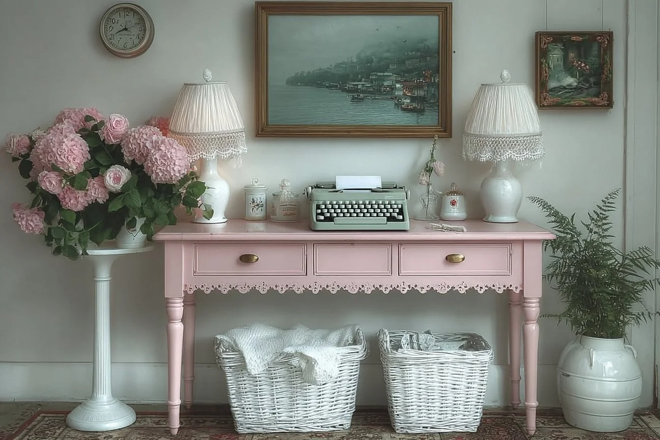 A beautifully styled cottage office makeover with spring decor for a joyful workspace.