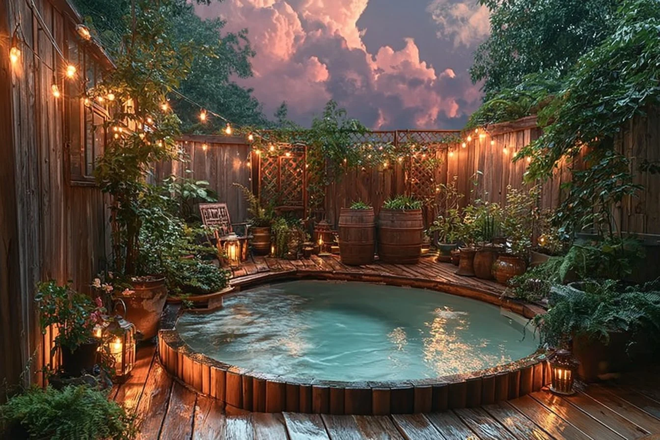 Minimalist stock tank pool design in a serene outdoor setting.